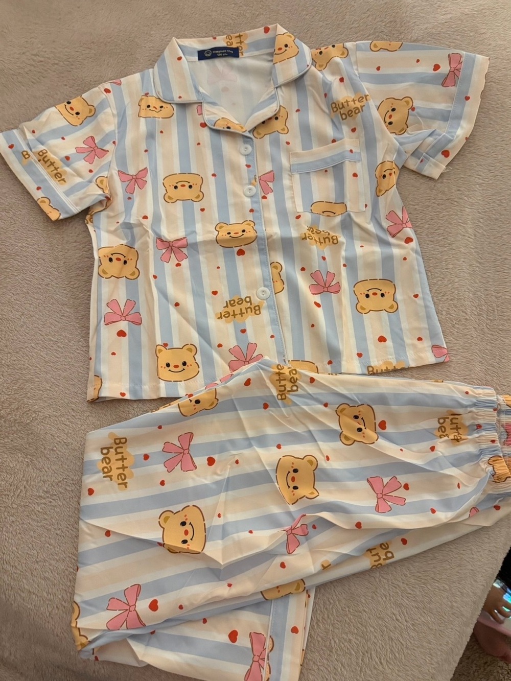 Kids Butter Bear Short-Sleeve Pajama Set - Light Blue & Pink 6-7 yrs